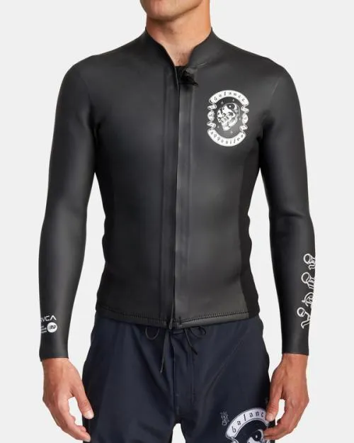 Rvca 2mm Benjamin Jeanjean Front Zip Wetsuit Jacket Black Surf Neoprene Tops