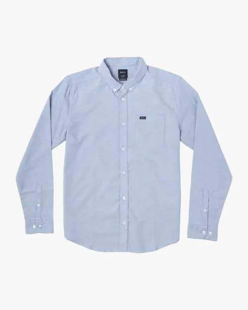 Rvca Boy039s Thatll Do Stretch Long Sleeve Shirt Oxford Blue Boys Shirts and Flannels