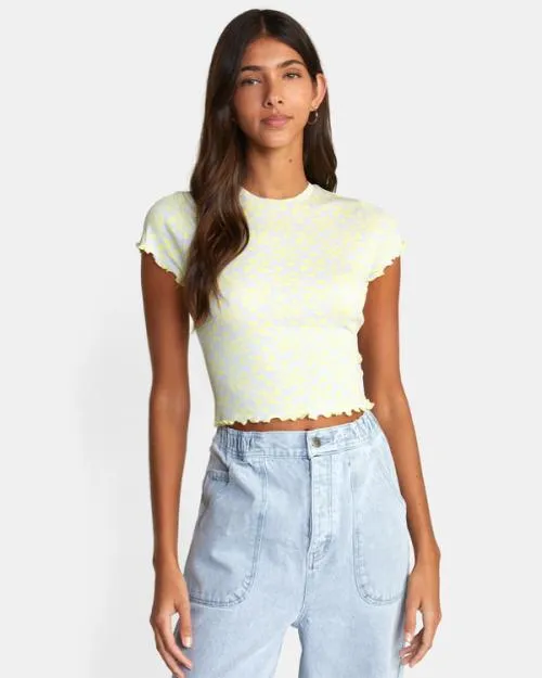 Rvca Classmate Crop Tee Lime Yellow Women Tees and Tanks