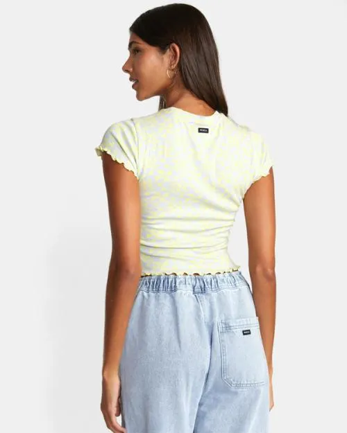Rvca Classmate Crop Tee Lime Yellow Women Tees and Tanks
