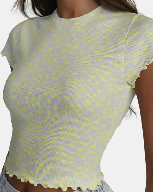 Rvca Classmate Crop Tee Lime Yellow Women Tees and Tanks