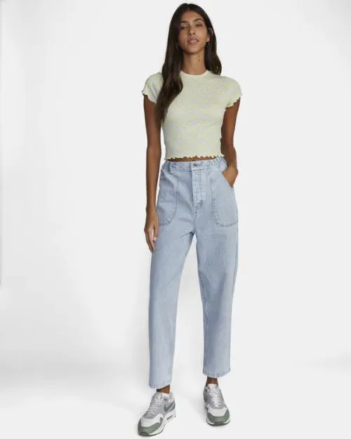 Rvca Classmate Crop Tee Lime Yellow Women Tees and Tanks