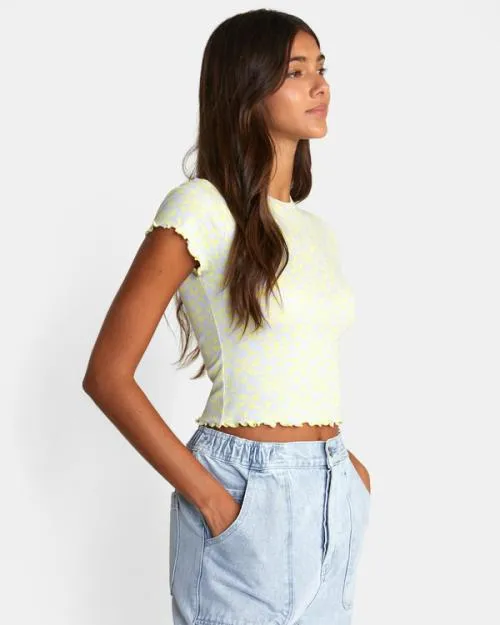 Rvca Classmate Crop Tee Lime Yellow Women Tees and Tanks