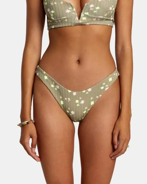 Rvca Decoupage High Leg Bikini Bottoms Aloe Women Bikini Bottoms