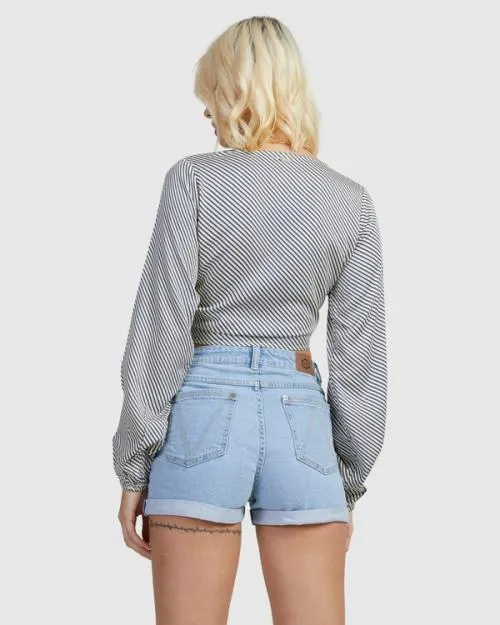 Rvca Eclipse Tie Front Long Sleeve Shirt Salt Women Tops