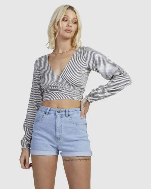 Rvca Eclipse Tie Front Long Sleeve Shirt Salt Women Tops