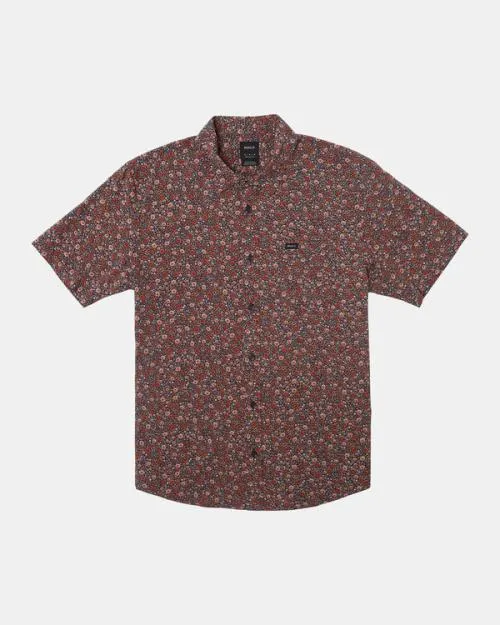 Rvca English Roses Short Sleeve Shirt Moody Blue Men Shirts and Flannels