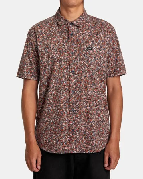 Rvca English Roses Short Sleeve Shirt Moody Blue Men Shirts and Flannels