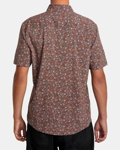 Rvca English Roses Short Sleeve Shirt Moody Blue Men Shirts and Flannels