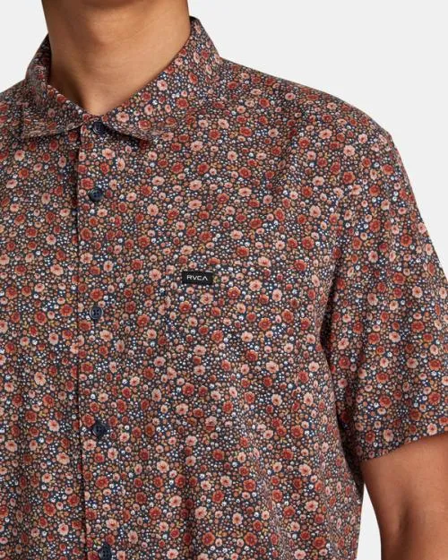 Rvca English Roses Short Sleeve Shirt Moody Blue Men Shirts and Flannels
