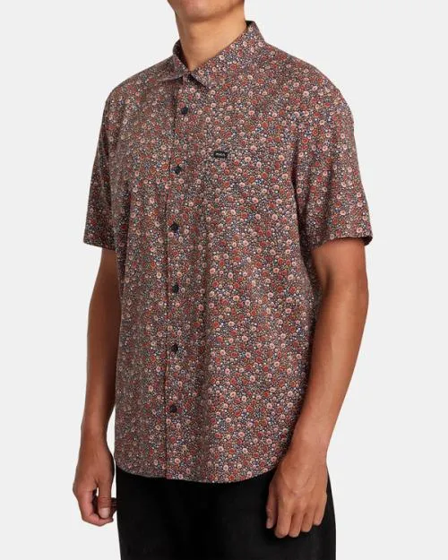 Rvca English Roses Short Sleeve Shirt Moody Blue Men Shirts and Flannels