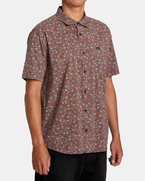 Rvca English Roses Short Sleeve Shirt Moody Blue Men Shirts and Flannels