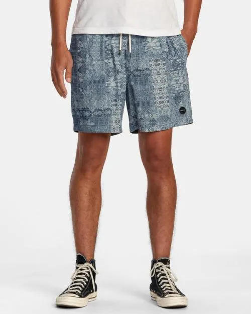 Rvca Escape Beach Trip Elastic Waist Shorts Blue Men Shorts and Hybrids