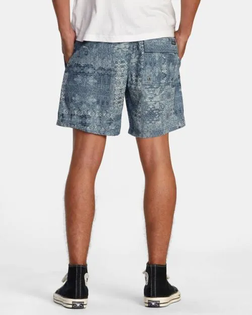 Rvca Escape Beach Trip Elastic Waist Shorts Blue Men Shorts and Hybrids