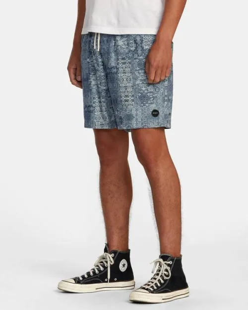 Rvca Escape Beach Trip Elastic Waist Shorts Blue Men Shorts and Hybrids