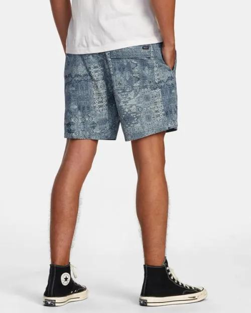 Rvca Escape Beach Trip Elastic Waist Shorts Blue Men Shorts and Hybrids