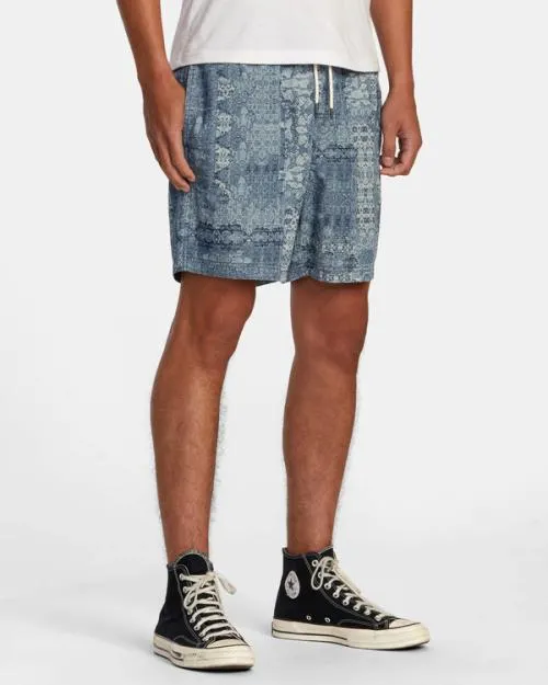 Rvca Escape Beach Trip Elastic Waist Shorts Blue Men Shorts and Hybrids