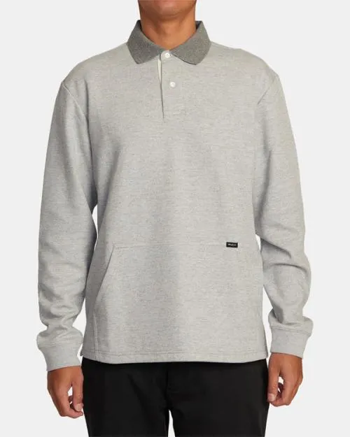 Rvca Fairfax Striped Long Sleeve Polo Shirt Cement Men Hoodies and Sweatshirts