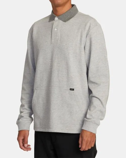 Rvca Fairfax Striped Long Sleeve Polo Shirt Cement Men Hoodies and Sweatshirts
