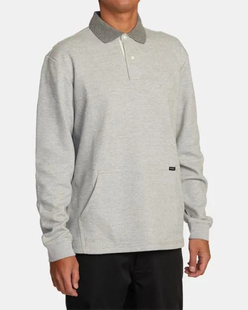 Rvca Fairfax Striped Long Sleeve Polo Shirt Cement Men Hoodies and Sweatshirts