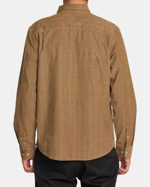 Rvca Freeman Cord Print Long Sleeve Shirt Khaki Men Shirts and Flannels