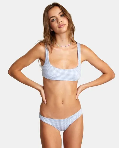 Rvca Gingham Reversible Bralette Bikini Top Ash Blue Women Bikini Tops