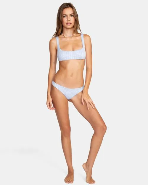 Rvca Gingham Reversible Bralette Bikini Top Ash Blue Women Bikini Tops