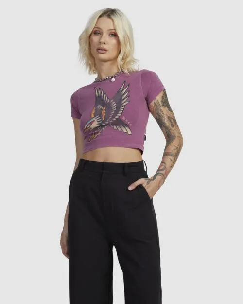 Rvca Krak Eagle Baby Fitted TShirt Mulberry Women Tees and Tanks