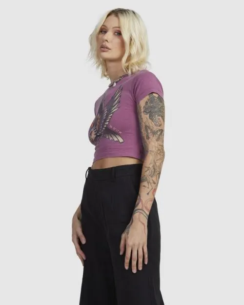 Rvca Krak Eagle Baby Fitted TShirt Mulberry Women Tees and Tanks
