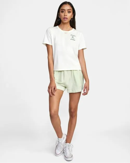 Rvca Linen Sawyer Elastic Waist Shorts Light Green Women Shorts and Skirts