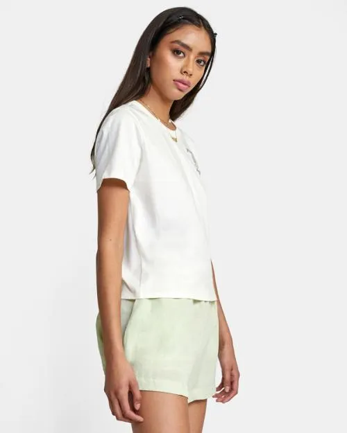 Rvca Linen Sawyer Elastic Waist Shorts Light Green Women Shorts and Skirts