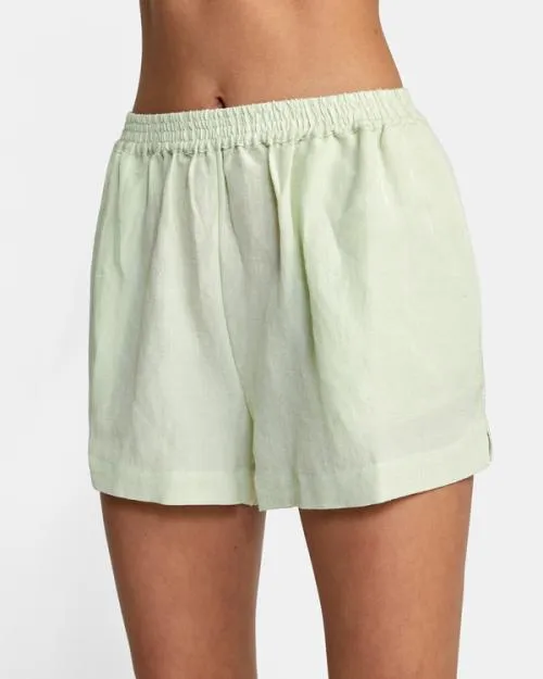 Rvca Linen Sawyer Elastic Waist Shorts Light Green Women Shorts and Skirts