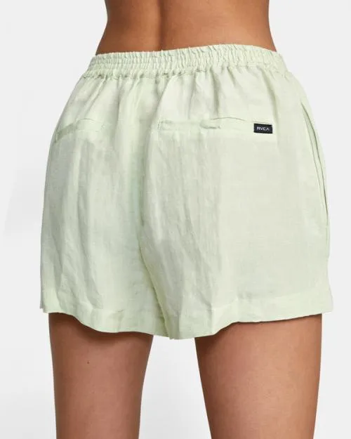 Rvca Linen Sawyer Elastic Waist Shorts Light Green Women Shorts and Skirts