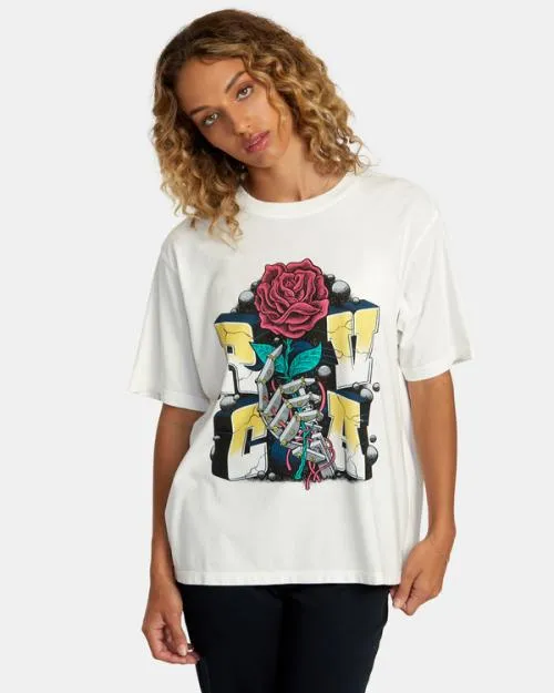 Rvca Mandroid Tee Vintage White Women Tees and Tanks