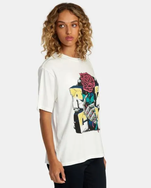 Rvca Mandroid Tee Vintage White Women Tees and Tanks