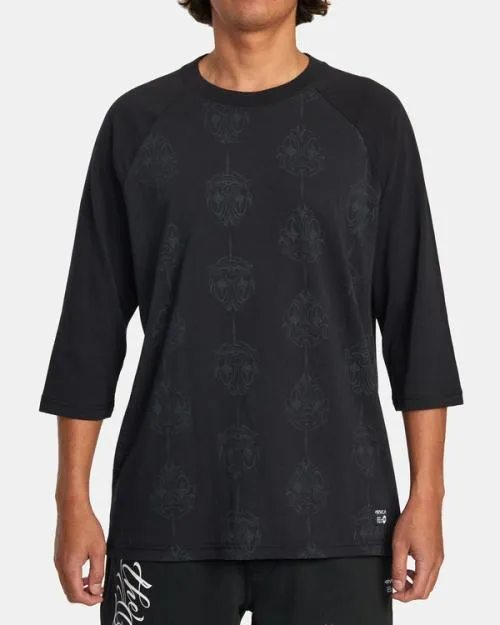 Rvca Mister Cartoon Smile Now Baseball Tee Blackgrey Men Tees and Tanks