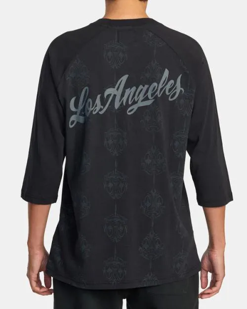 Rvca Mister Cartoon Smile Now Baseball Tee Blackgrey Men Tees and Tanks