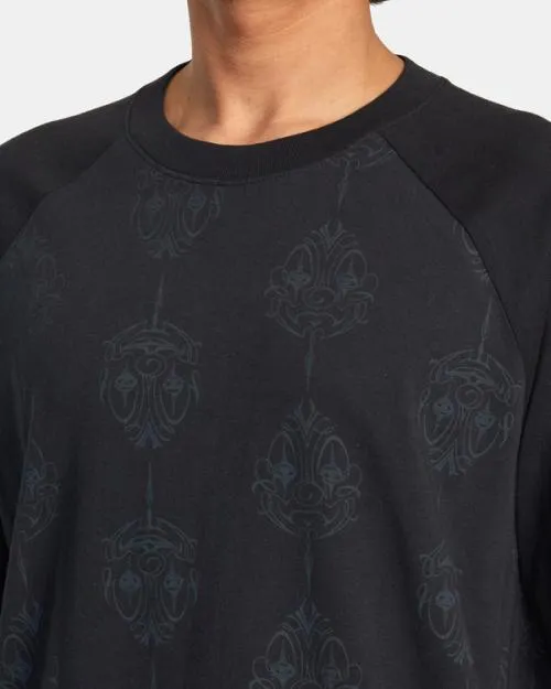 Rvca Mister Cartoon Smile Now Baseball Tee Blackgrey Men Tees and Tanks