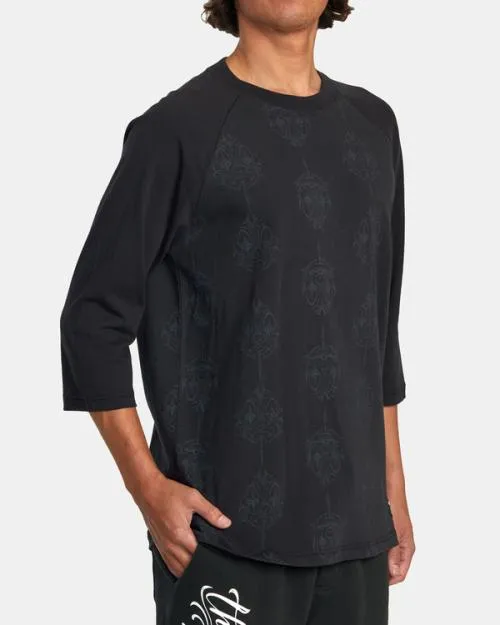 Rvca Mister Cartoon Smile Now Baseball Tee Blackgrey Men Tees and Tanks