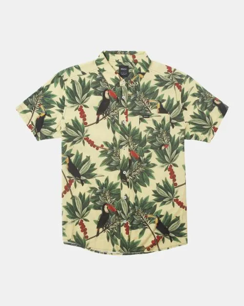 Rvca Pandemonium Short Sleeve Shirt Banana Men Shirts and Flannels