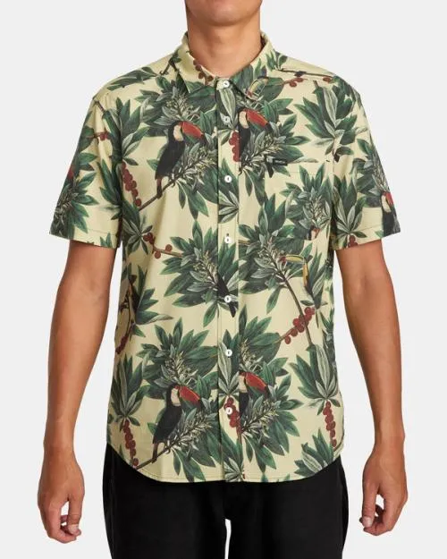 Rvca Pandemonium Short Sleeve Shirt Banana Men Shirts and Flannels
