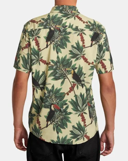 Rvca Pandemonium Short Sleeve Shirt Banana Men Shirts and Flannels