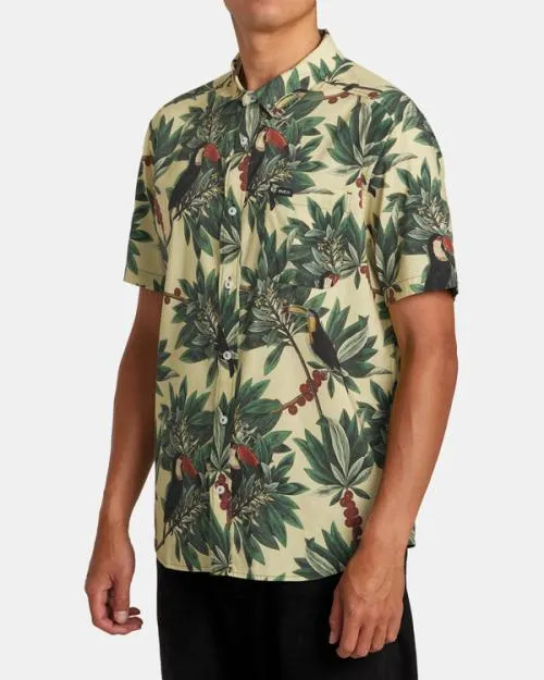 Rvca Pandemonium Short Sleeve Shirt Banana Men Shirts and Flannels
