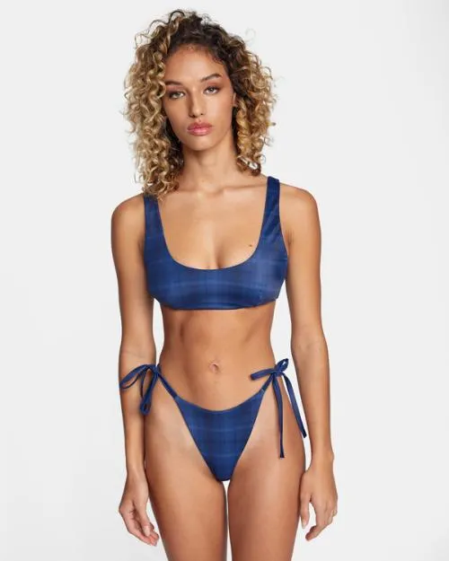 Rvca Plaid City Skimpy Bikini Bottoms Moody Blue Women Bikini Bottoms