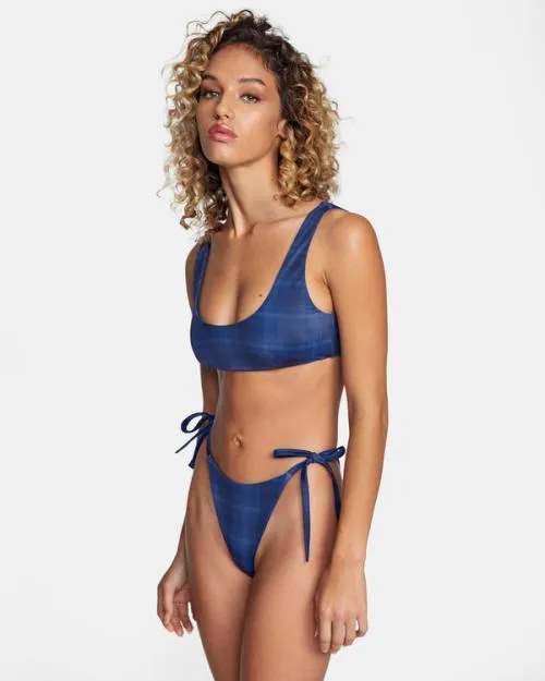 Rvca Plaid City Skimpy Bikini Bottoms Moody Blue Women Bikini Bottoms