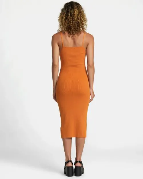 Rvca Rose Machado Fades Away Bodycon Dress Golden Ochre Women Dresses and Rompers