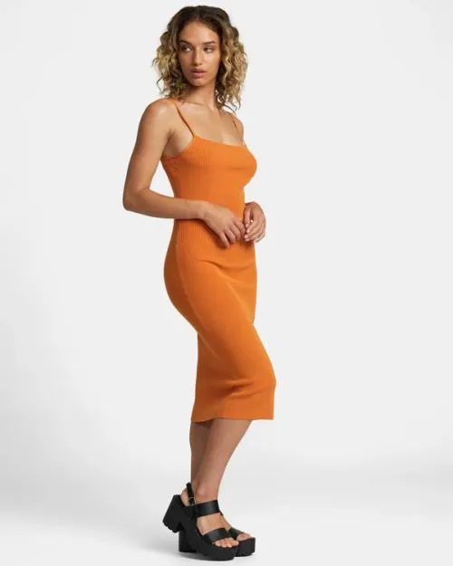 Rvca Rose Machado Fades Away Bodycon Dress Golden Ochre Women Dresses and Rompers