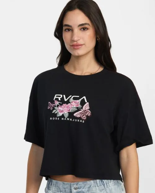 Rvca Rose Namajunas Romance Tee Rvca Black Women Tees and Tanks