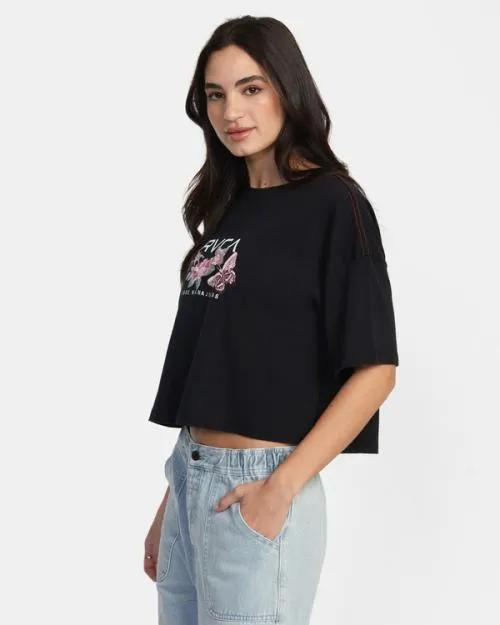 Rvca Rose Namajunas Romance Tee Rvca Black Women Tees and Tanks