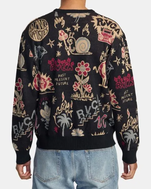 Rvca Scattered Sweater Pirate Black Men Sweaters